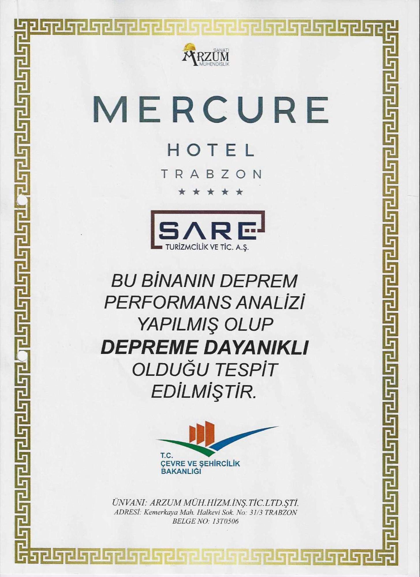 Mercure Trabzon Hotel Eksteriør bilde Earthquake resistant building certificate